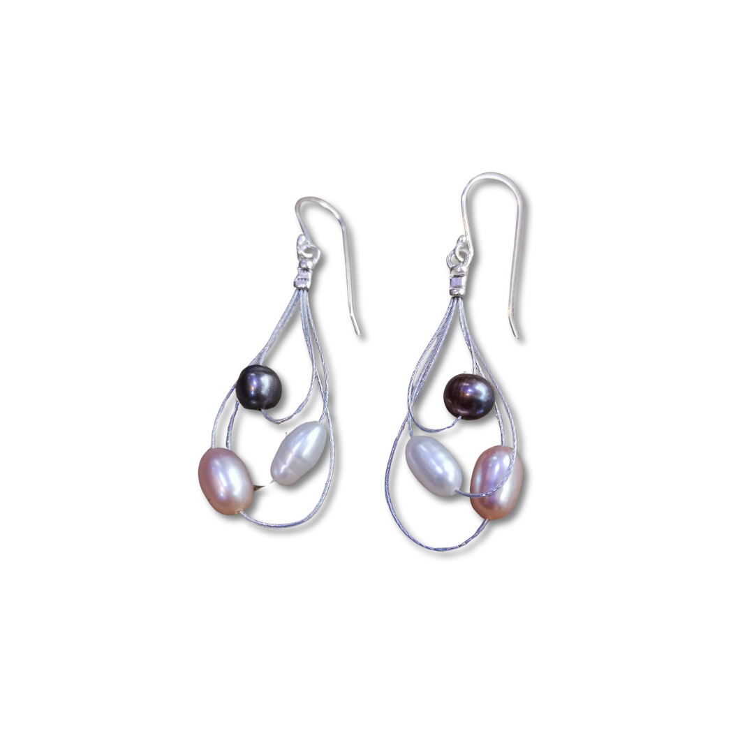 Galaxy Earrings – Three Pearls on Silver Loops