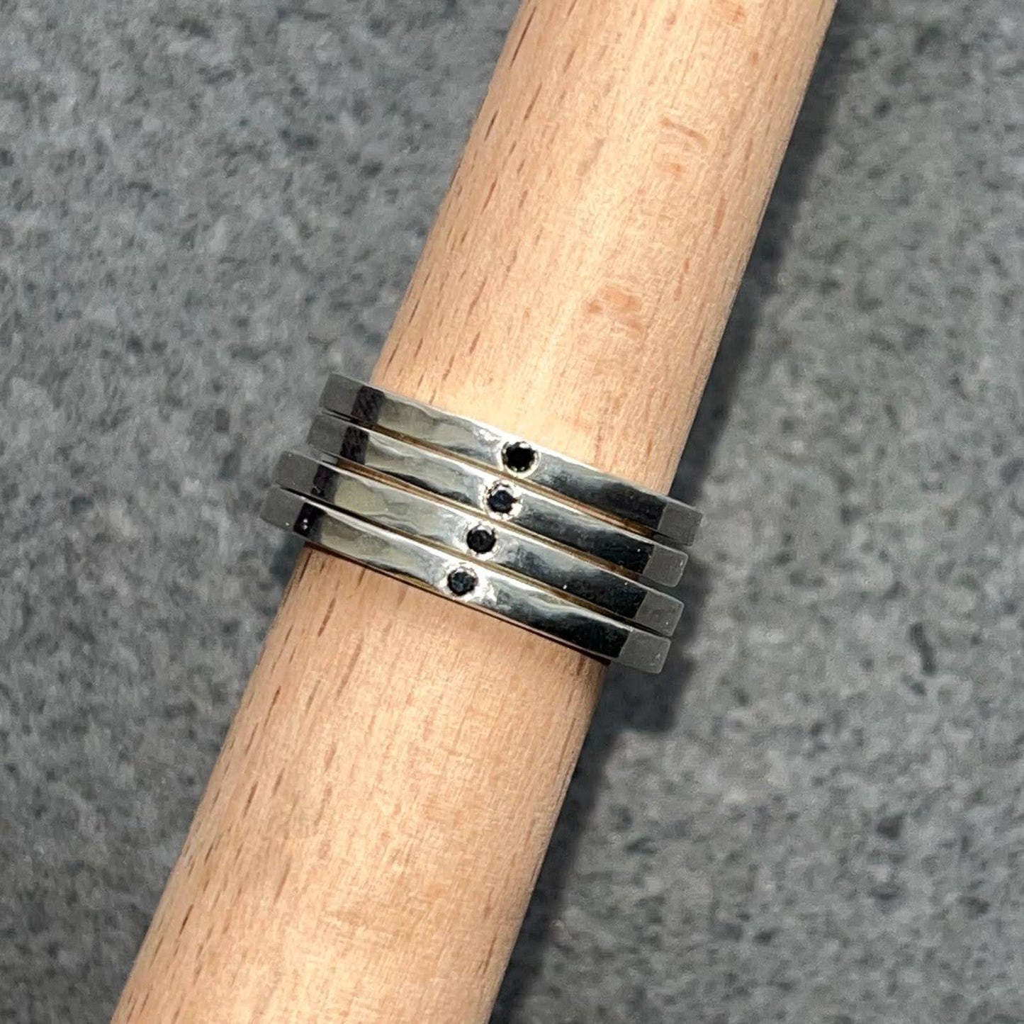 Sterling Silver Ring with 1.5ct Black Diamond – Minimalist Square Band