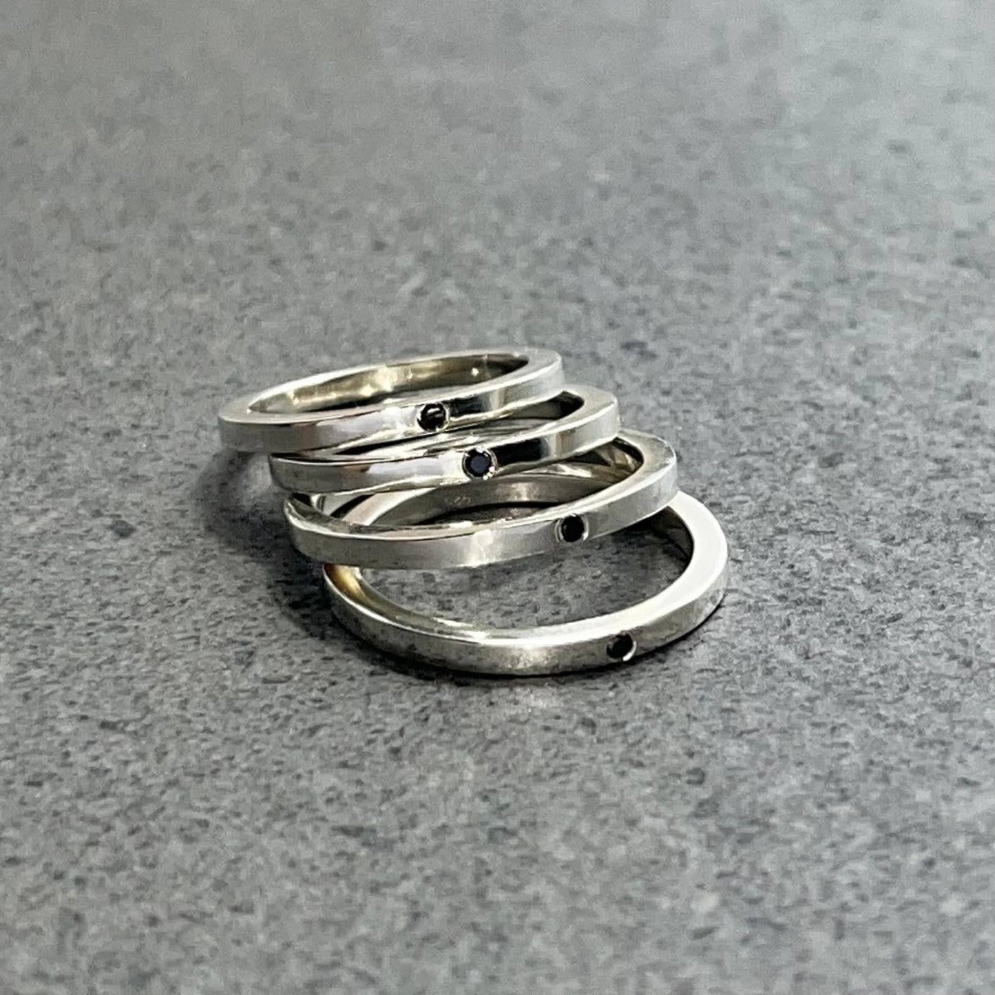 Sterling Silver Ring with 1.5ct Black Diamond – Minimalist Square Band