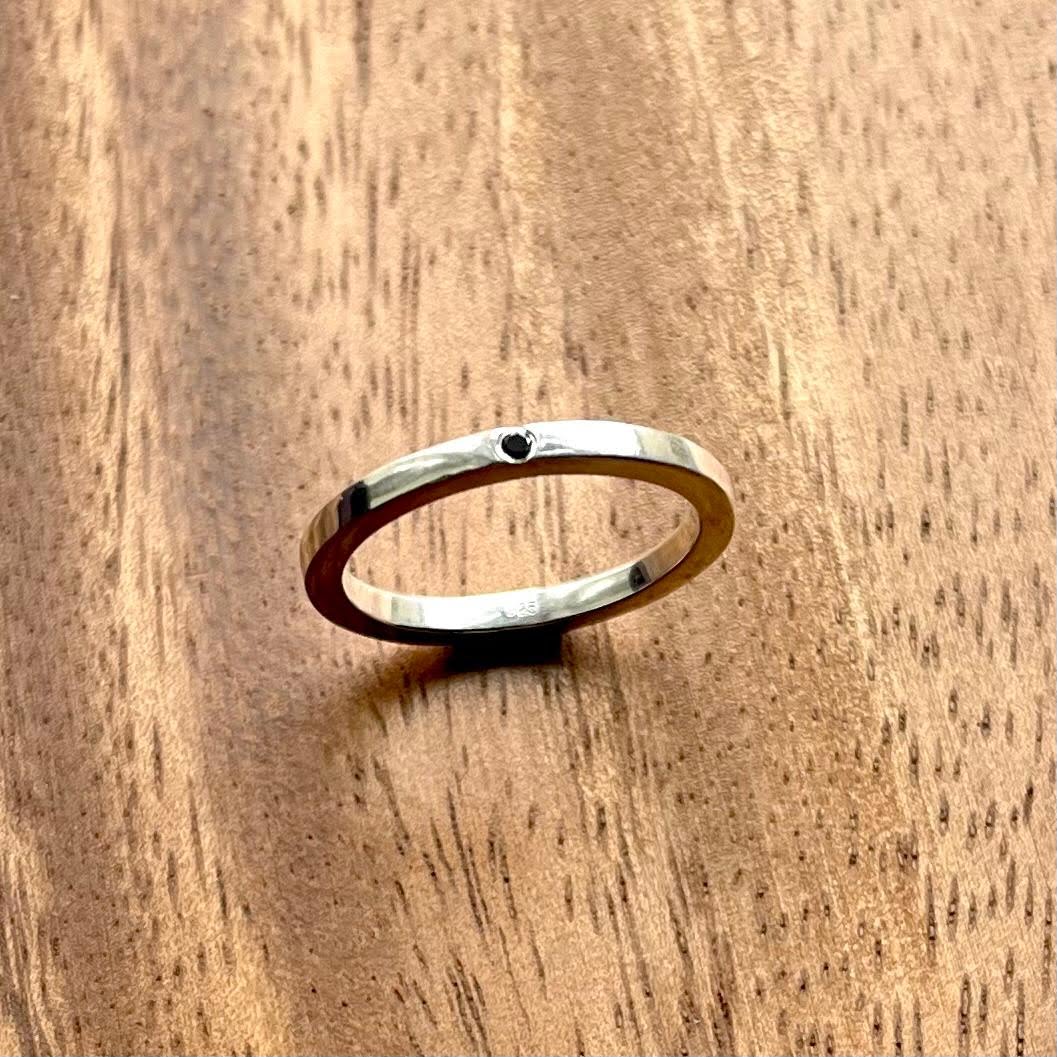 Sterling Silver Ring with 1.5ct Black Diamond – Minimalist Square Band