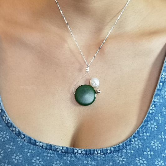 Satellite Coin Pearl & Vegetable Ivory Pendant