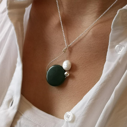 Satellite Coin Pearl & Vegetable Ivory Pendant