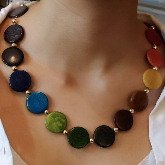 Big Rainbow Necklace in Multicolour Vegetable Ivory