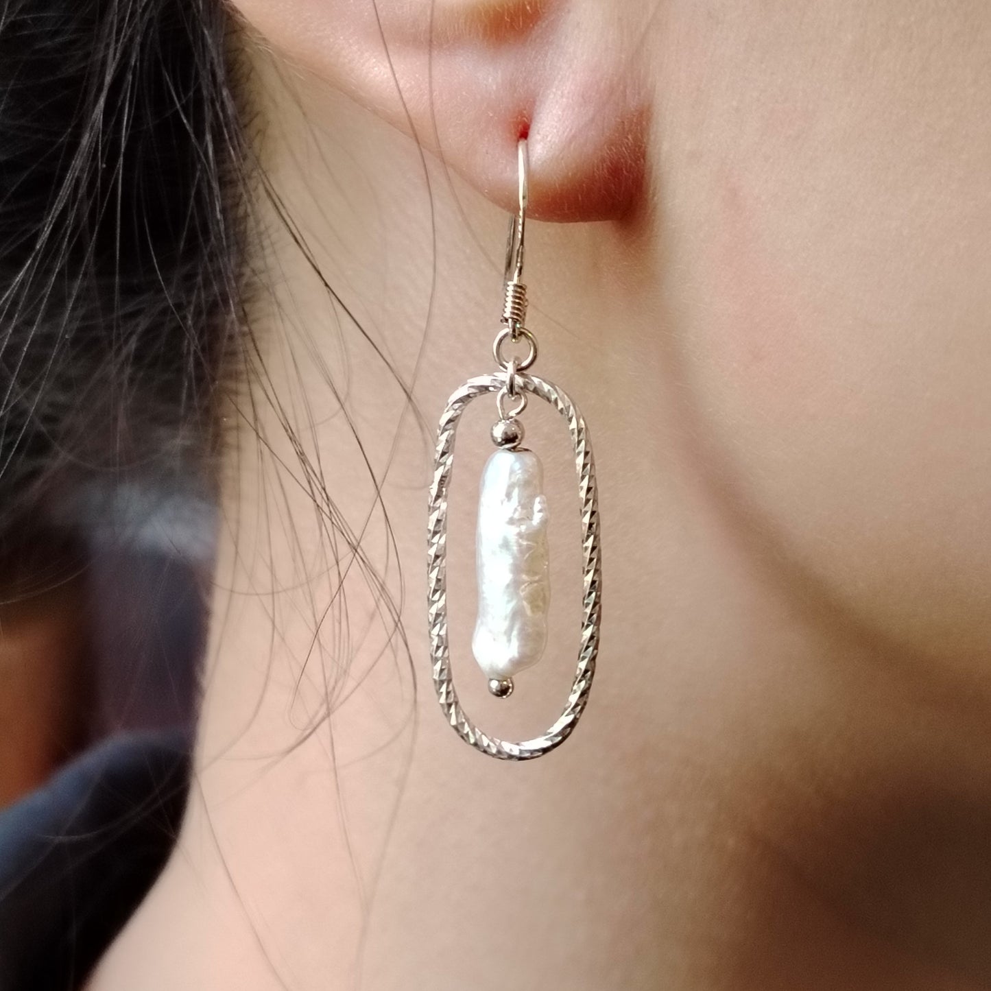 Asteroid Belt Earrings – Biwa Pearls in Silver setting