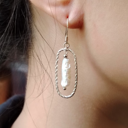 Asteroid Belt Earrings – Biwa Pearls in Silver setting