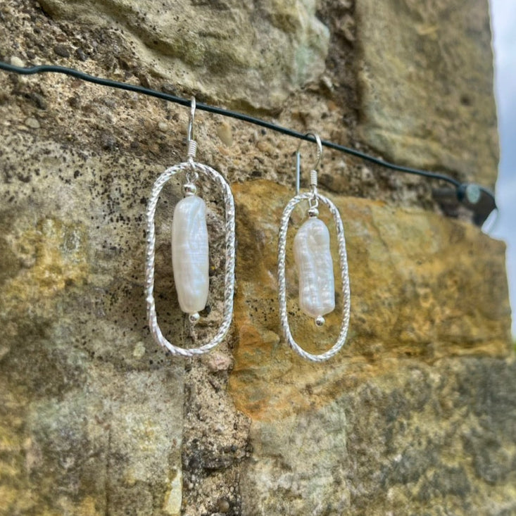 Asteroid Belt Earrings – Biwa Pearls in Silver setting