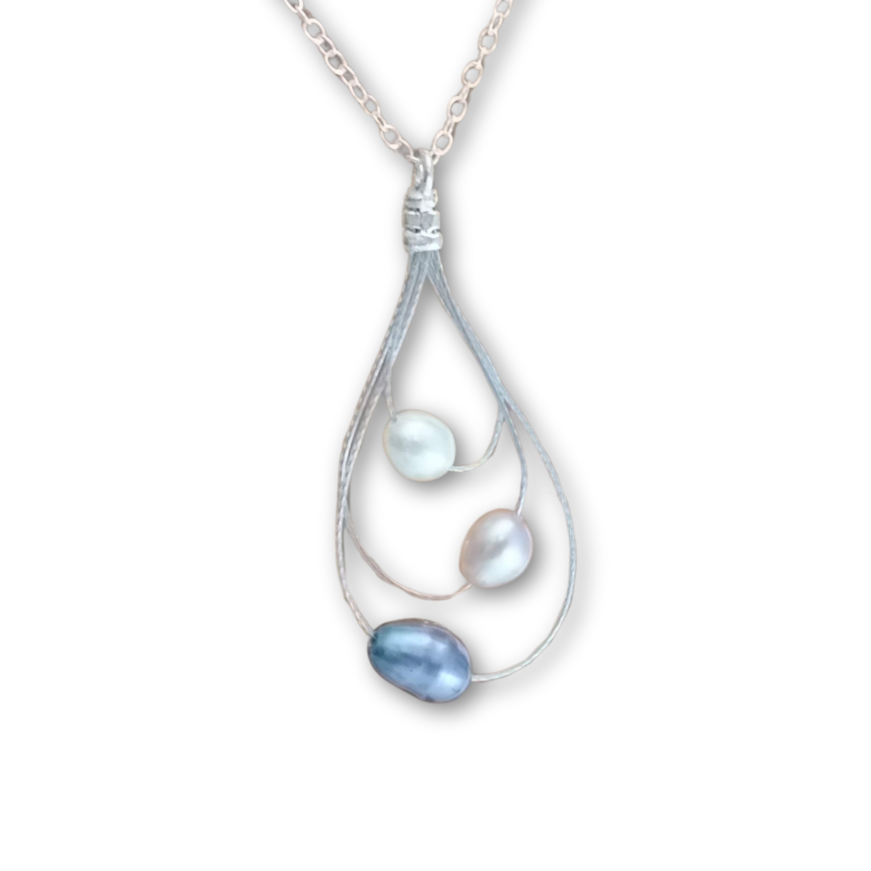 Galaxy Necklace – Three Pearls on Silver Loops