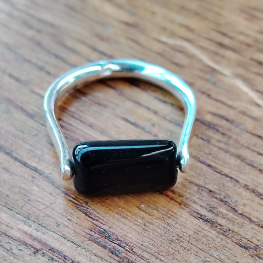 Onyx Swivel Ring in Sterling Silver – Handmade Rotating Ring