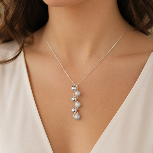 Cascade Necklace – Silver Beads Waterfall Design