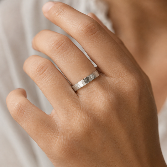 Hammered Band Ring in Sterling Silver – 5mm Wide