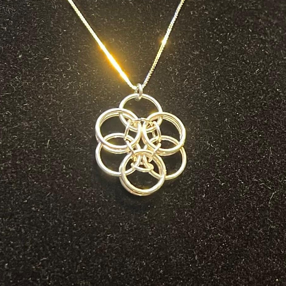 Chainmail Flower Necklace – Interlocking Silver Rings, Designed and handcrafted in London by AdeM