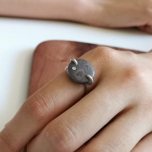 Starry Night Ring– Vegetable Ivory with a Natural Diamond