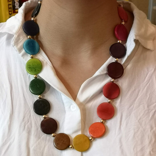 Big Rainbow Necklace in Multicolour Vegetable Ivory