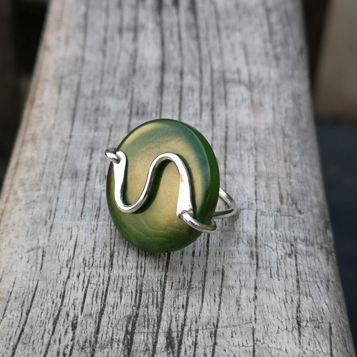 Silk Setting River Ring – Vegetable Ivory with Sterling Silver Detail, Designed and handcrafted in London by AdeM