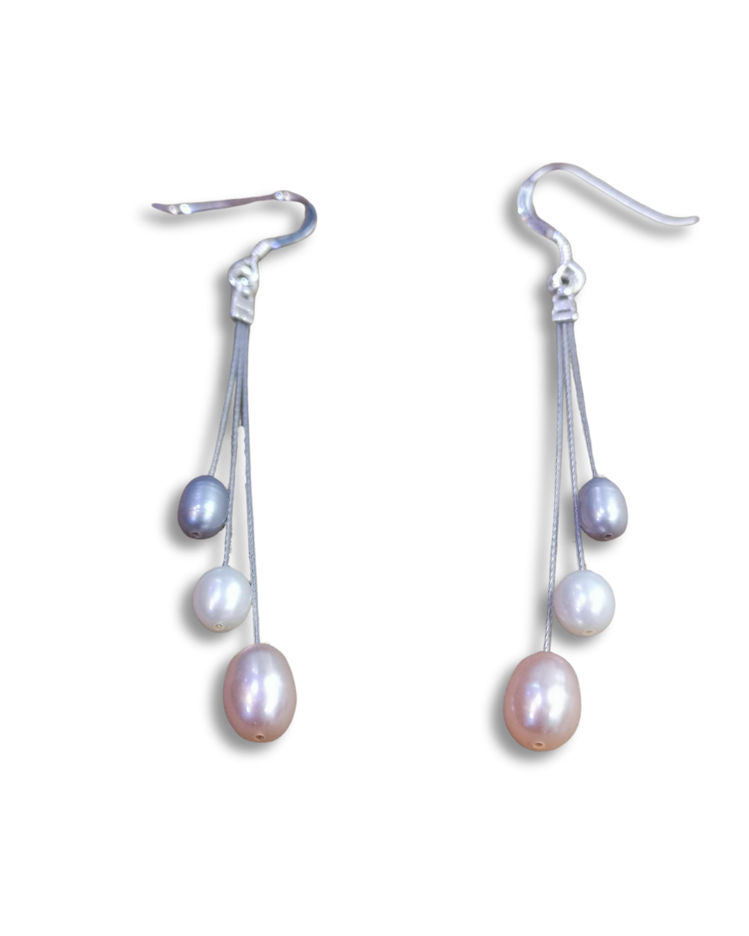 Shooting Stars Earrings – Three Pearls on Silver Hooks