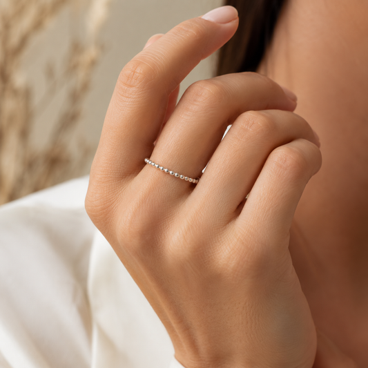 1.5mm Beaded Sterling Silver Stackable Ring