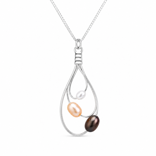 Galaxy Necklace – Three Pearls on Silver Loops