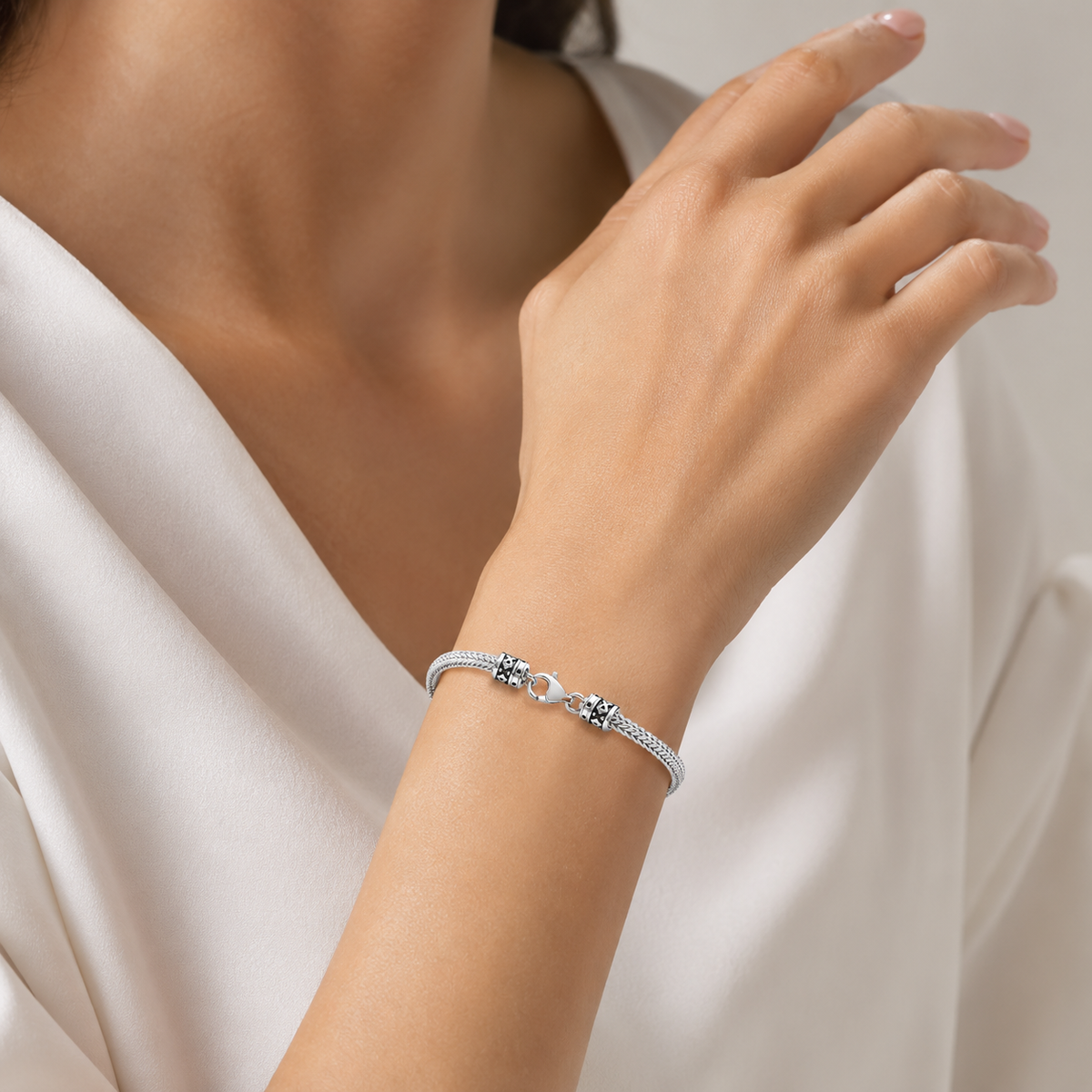 Squared Foxtail Chain Bracelet in Sterling Silver