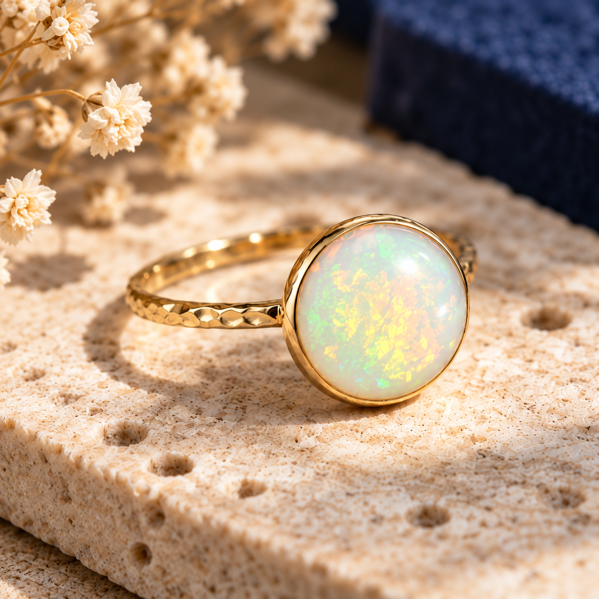 Ethiopian White Opal Cabochon Ring – One-of-a-Kind