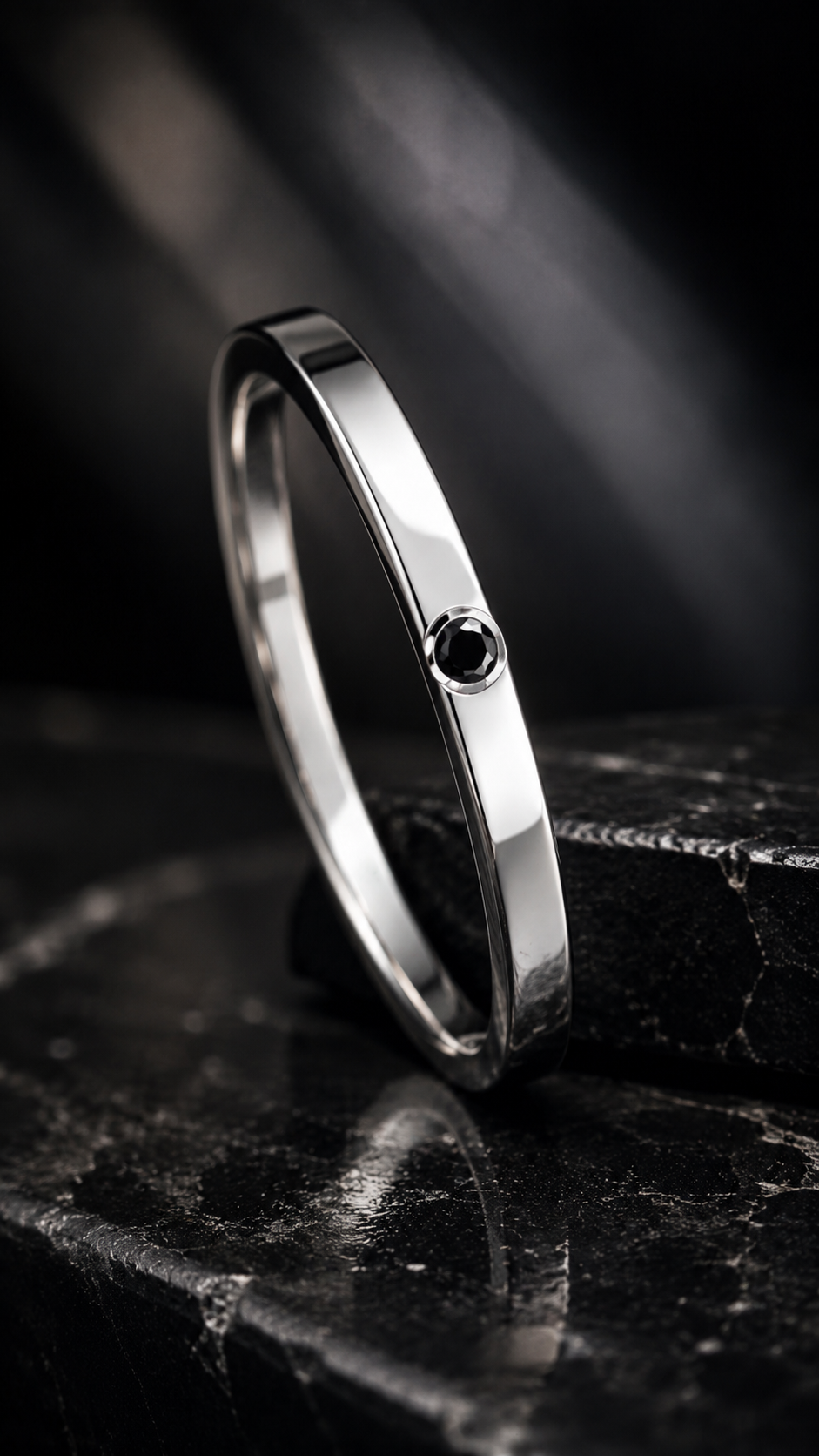 Sterling Silver Ring with 1.5ct Black Diamond – Minimalist Square Band