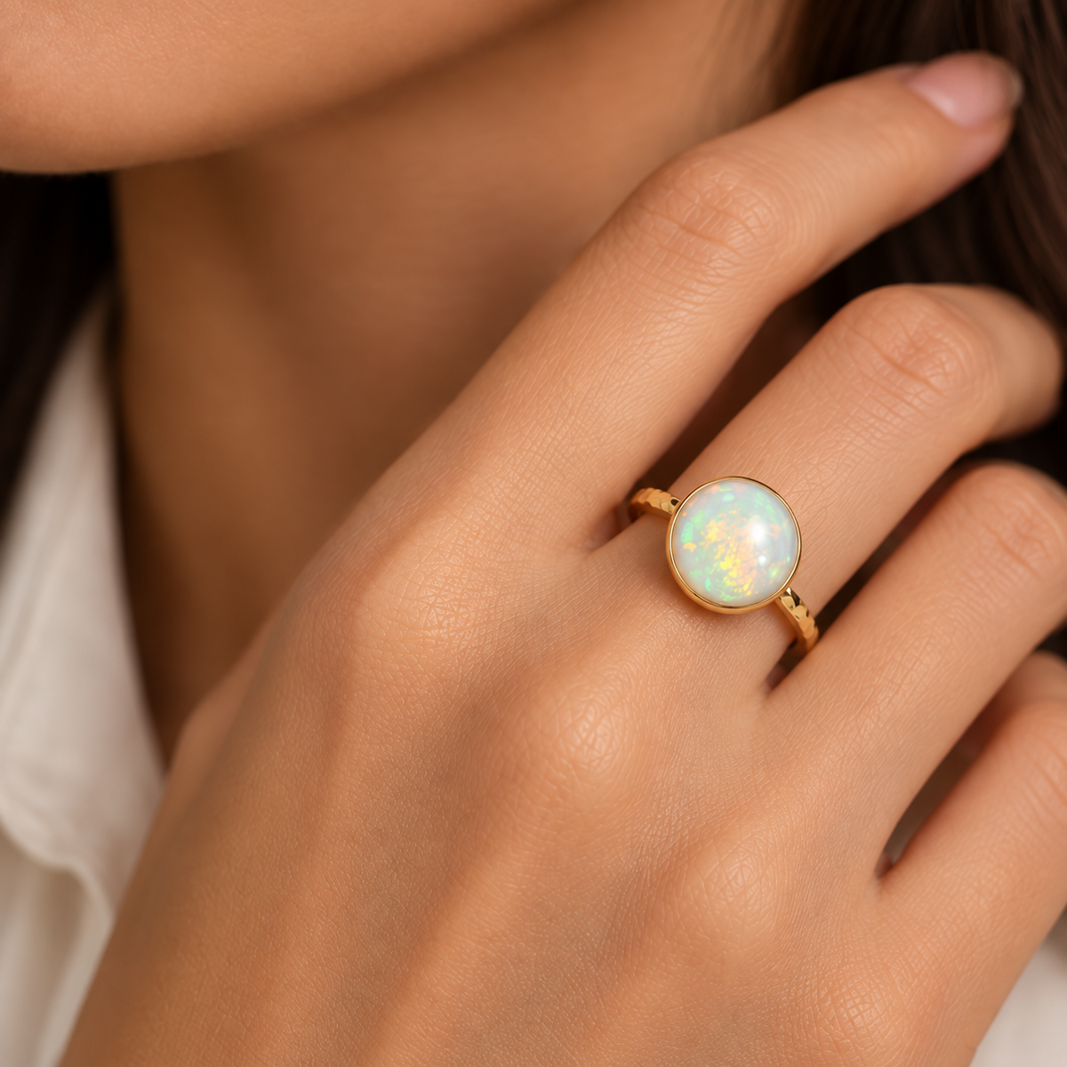 Ethiopian White Opal Cabochon Ring – One-of-a-Kind