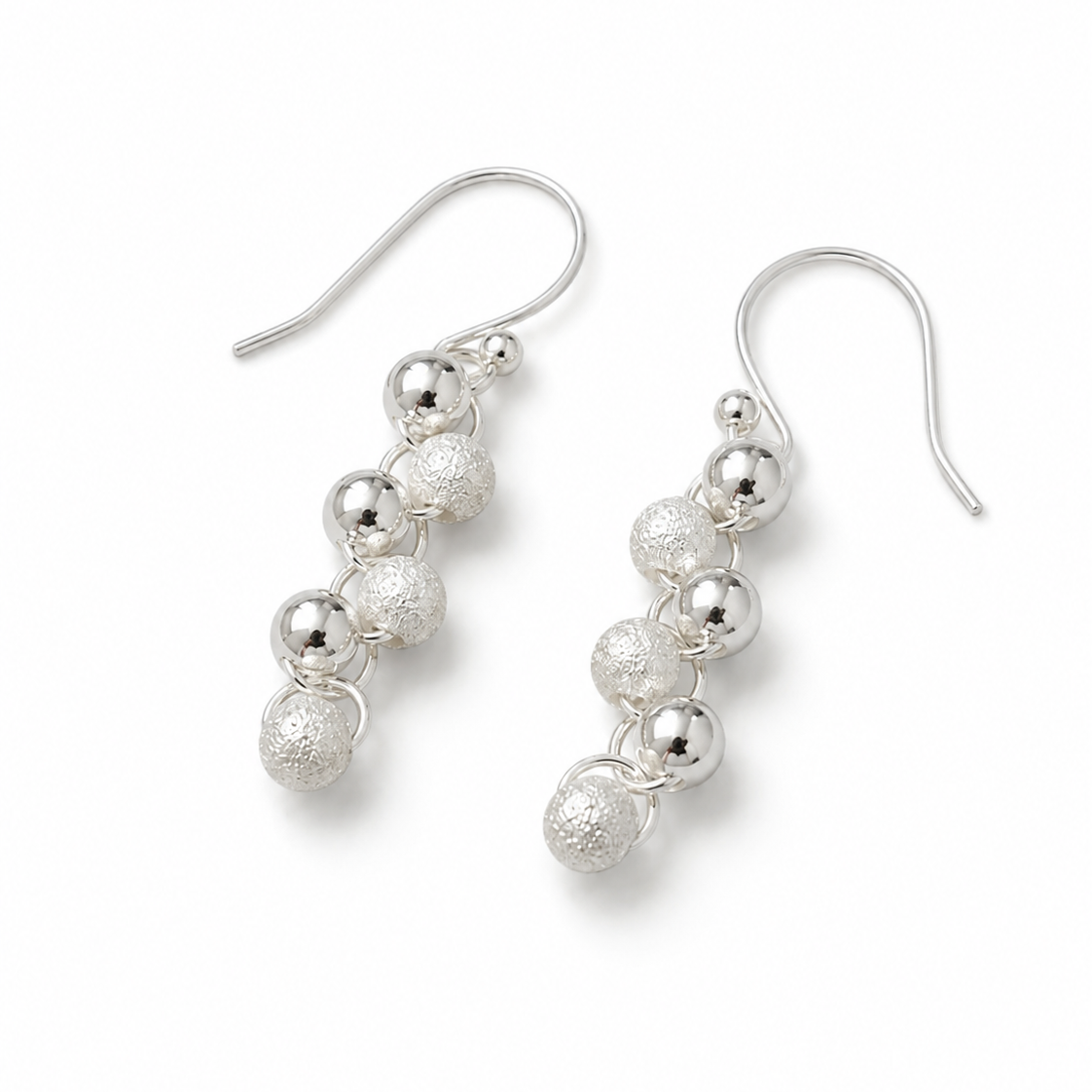 Cascade Earrings – Silver Beads Waterfall Design