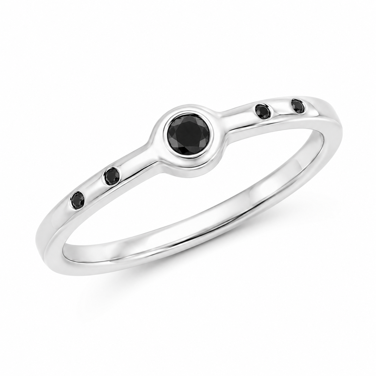 Penta Ring with 5 Black Diamonds in Sterling Silver Squared Band