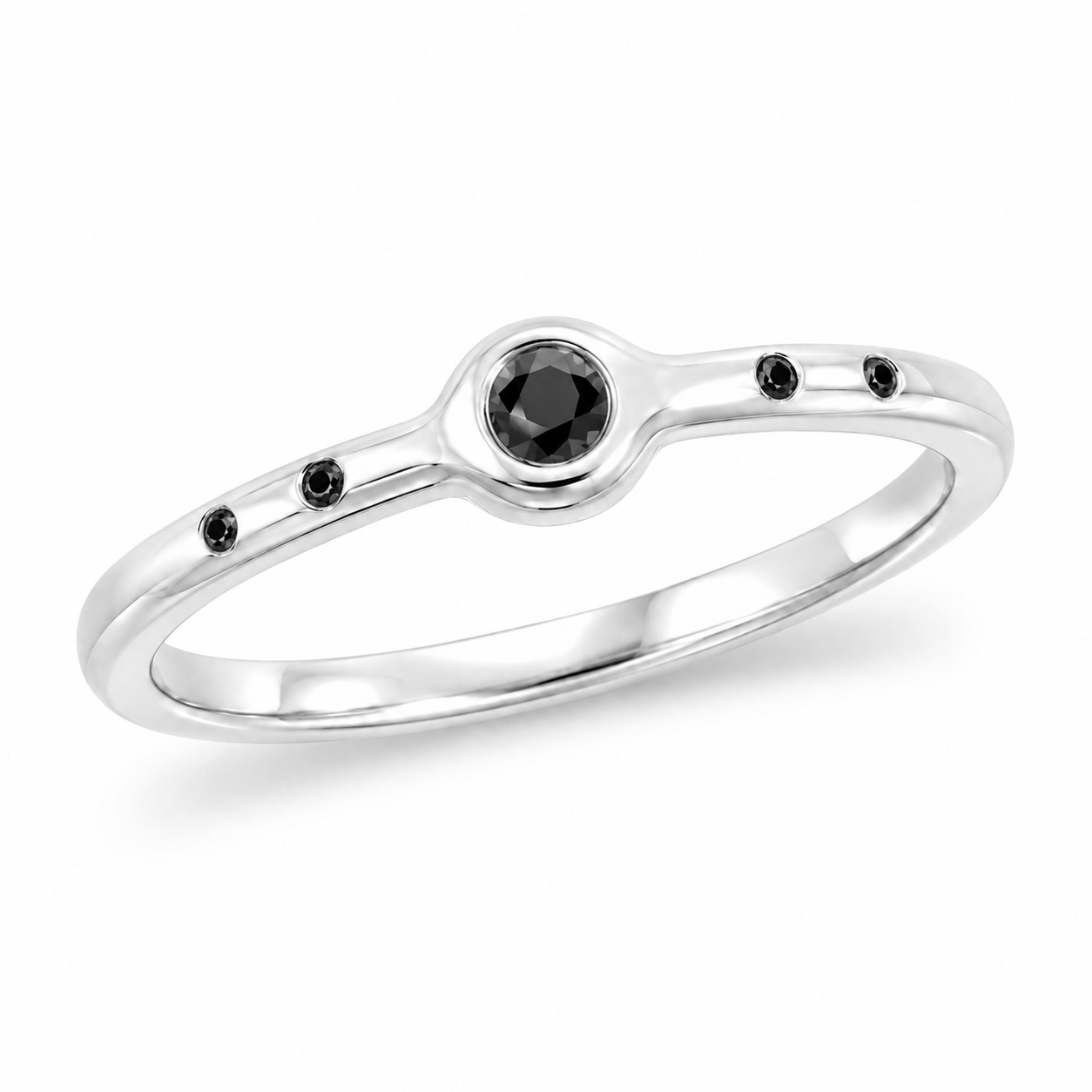 Penta Ring with 5 Black Diamonds in Sterling Silver Squared Band