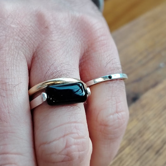 Onyx Swivel Ring in Sterling Silver – Handmade Rotating Ring