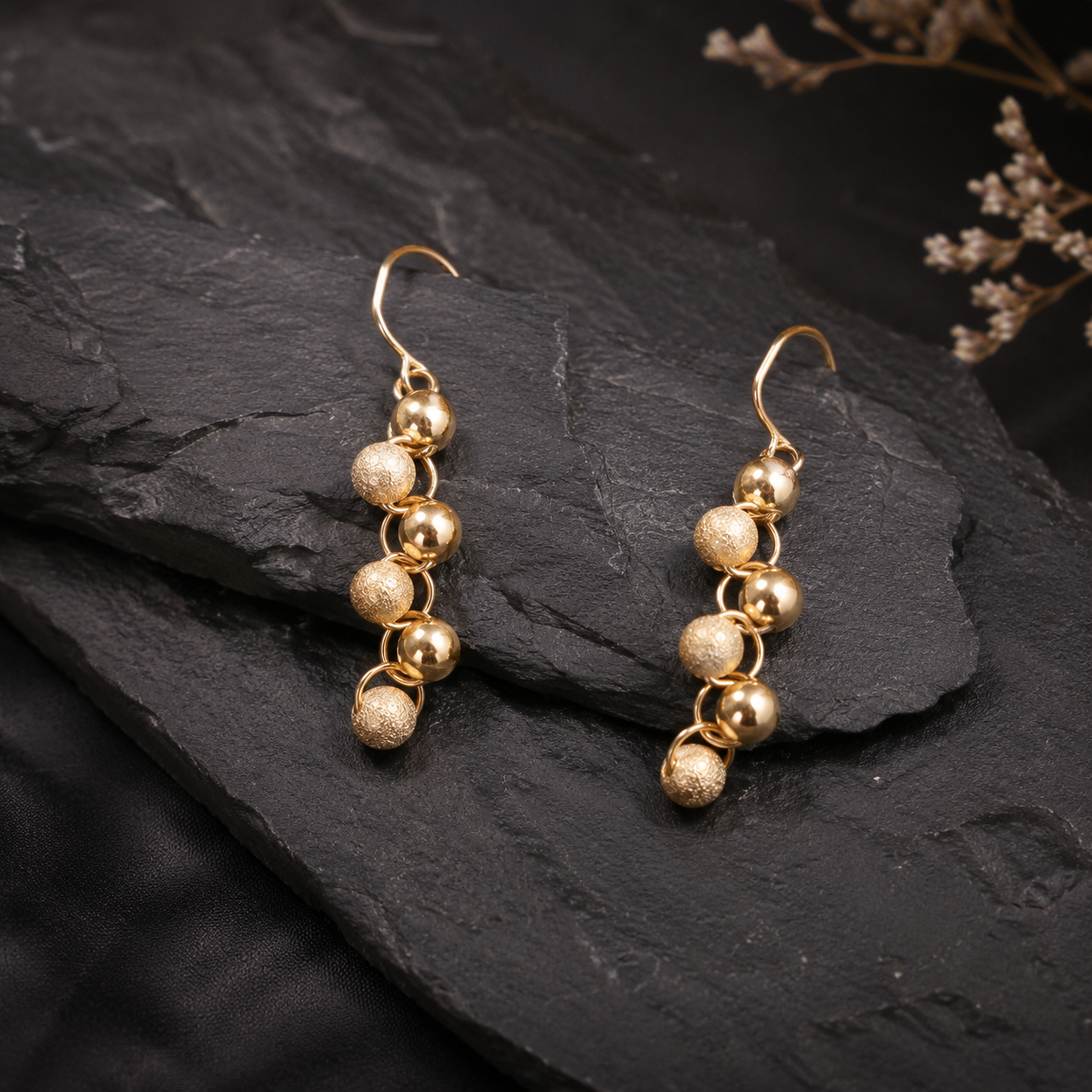 Cascade Earrings – Gold-filled Beads Waterfall Design