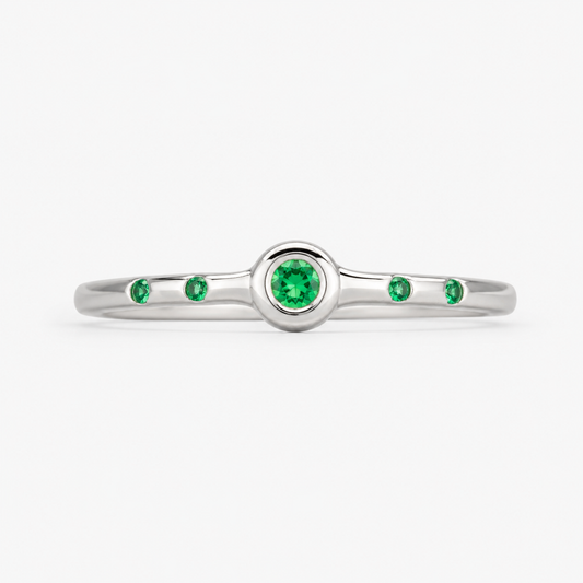 Penta Ring with 5 Emeralds in Sterling Silver Squared Band