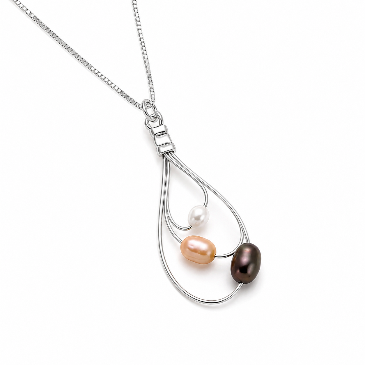 Galaxy Necklace – Three Pearls on Silver Loops
